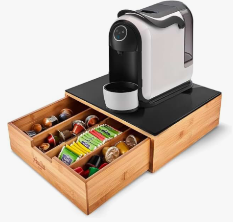 Porta-capsule in bambù con cassetto per macchina del caffè